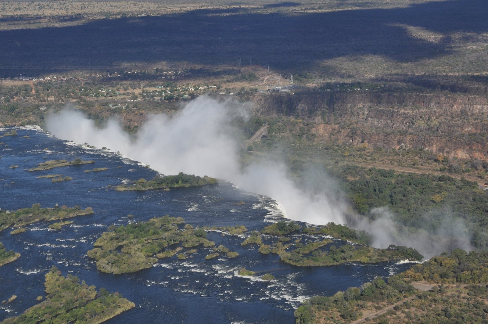 Victoria Falls from the air — the smoke that thunders