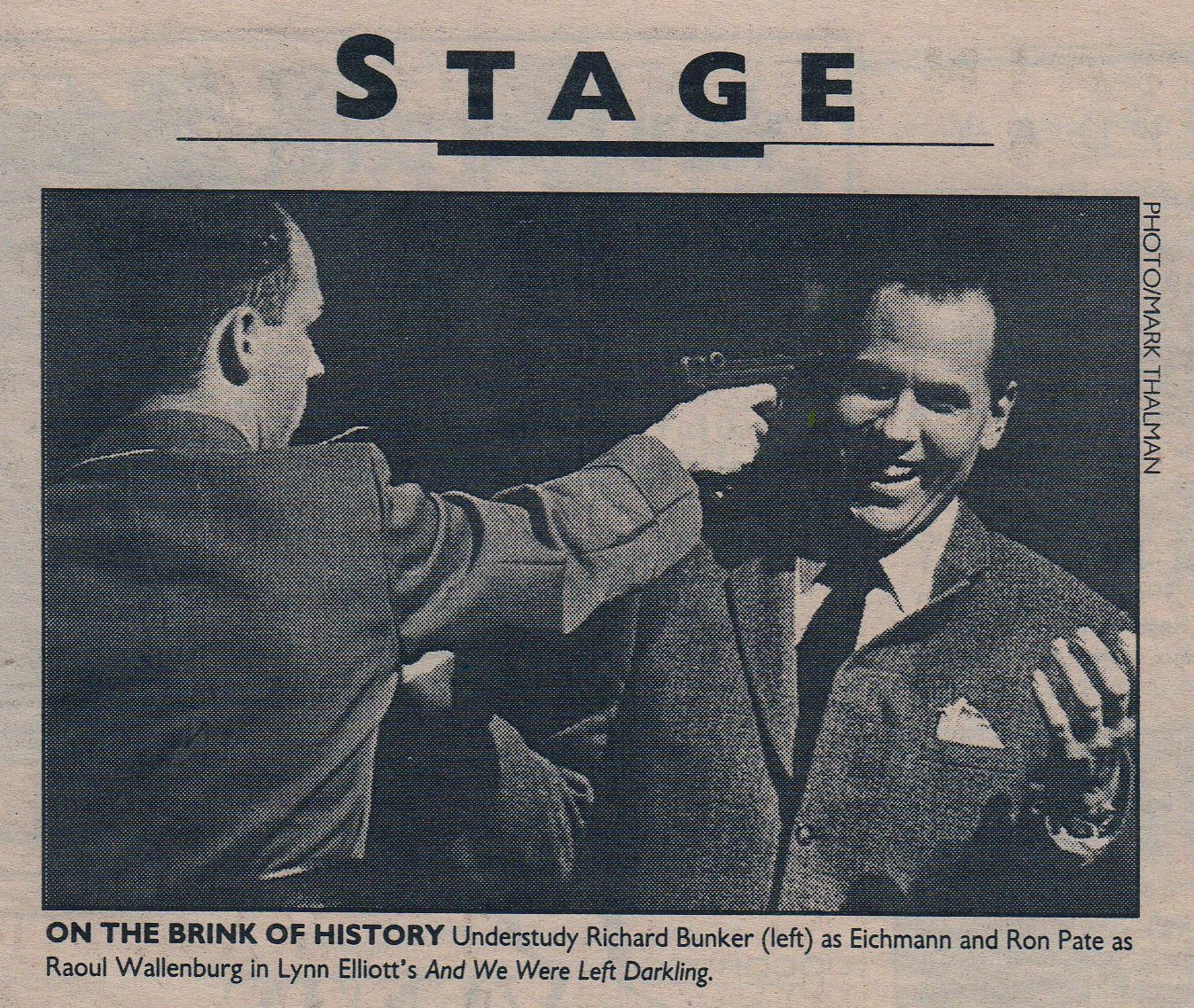 Stage clipping of Ron Pate as Raoul Wallenberg in And We Were Left Darkling